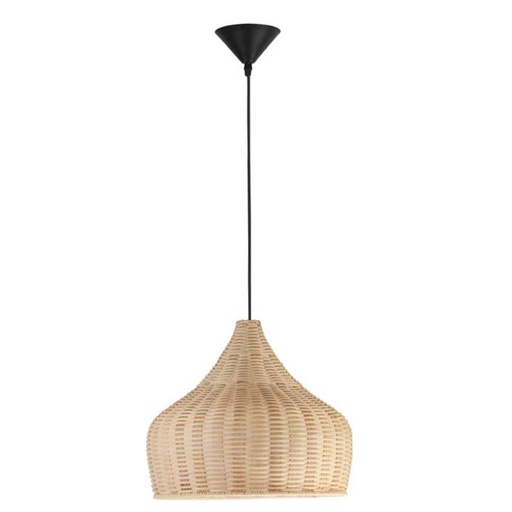 MIA Natural Rattan
Black Fabric Wire &amp; Base
LED E27 1x12 Watt 230 Volt
IP20 Bulb Excluded 
D: 38.5 H1: 34 H2: 250 cm Adjustable height
